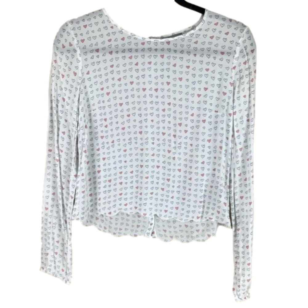 LORIMER NYC Long Sleeve Top with Hearts  Small